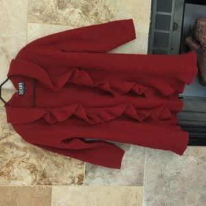 M/L Red Ruffle Casamia Exclusive Open Front Sweater Christmas